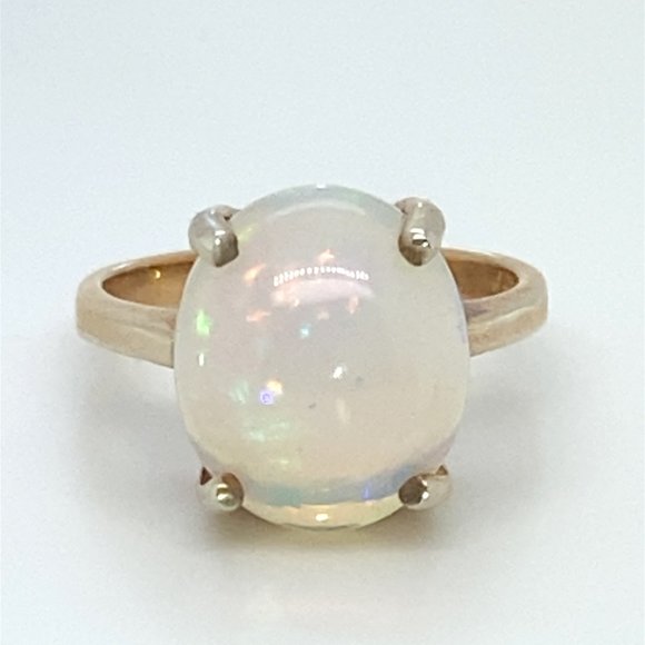 White Precious Opal 6.18ct Golden Rhodium Finish Solid 925 Sterling Silver Ring - Picture 3 of 6